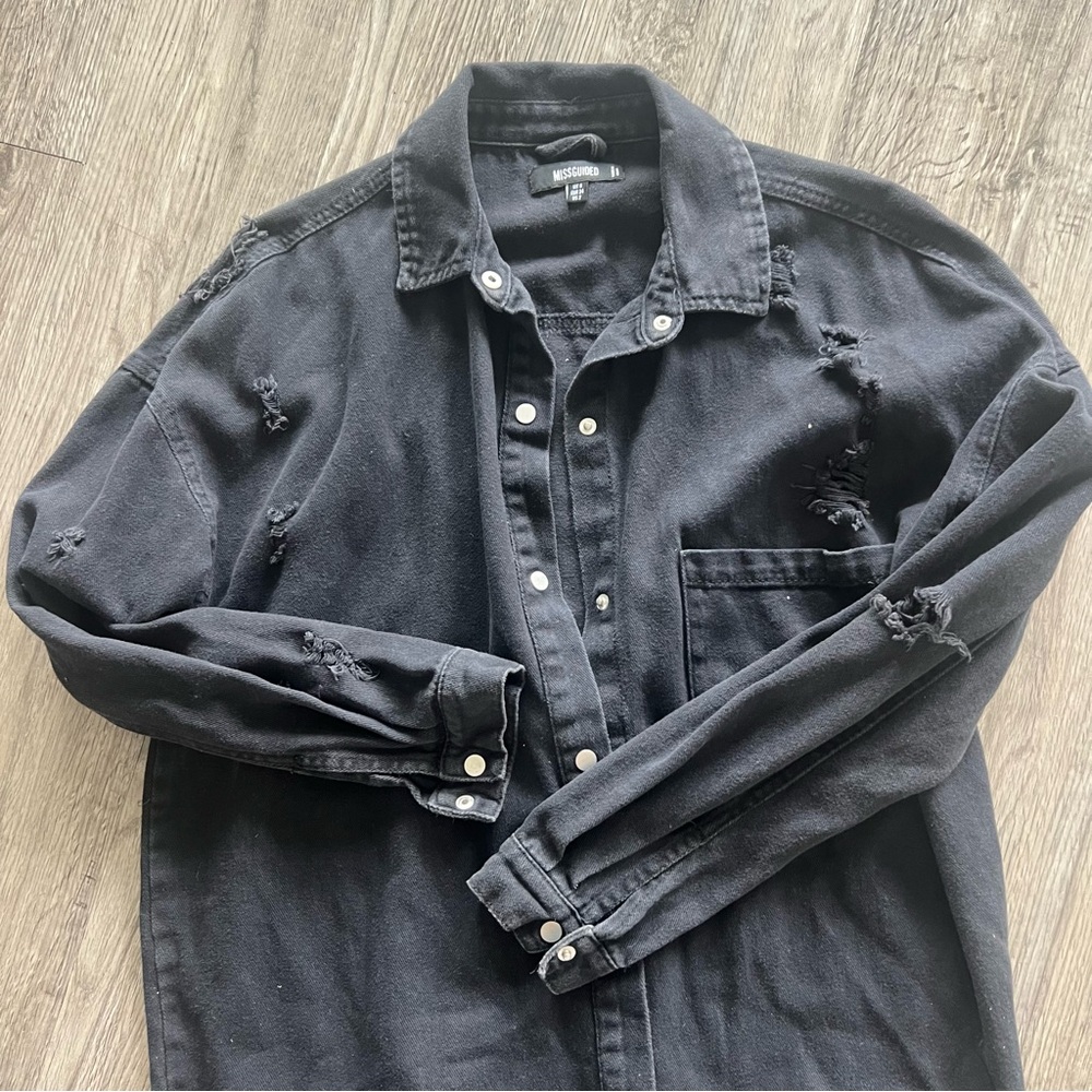 Missguided black denim shirt dress